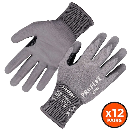 ANSI A7 PU Coated CR Gloves 12-Pair, Gray, Size S